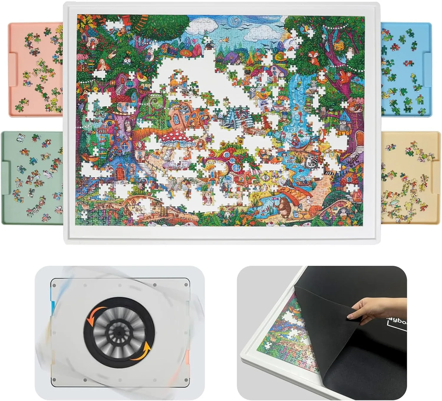 Lightweight ABS sleigh deny Plastic$ Perfect for Puzzle Lovers & Moms WELGEE 1500 Piece Rotating Puzzle Board with 4-Color Drawers & Cover$ 35"x27" Spinning Jigsaw Puzzle Table for Adults$ Upgraded Lazy Susan$ 