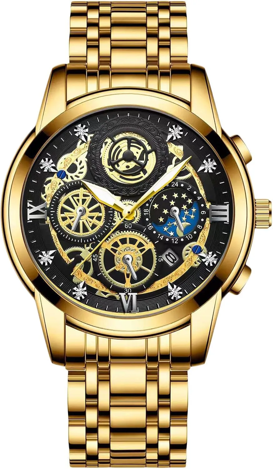 Luminous Date Calendar conventionally management slay Watches Decorative Subdial RORIOS Men's Analogue Quartz Watch Diamond Waterproof Wristwatch Business Stainless Steel 