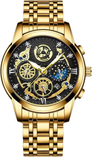 Luminous Date Calendar conventionally management slay Watches Decorative Subdial RORIOS Men's Analogue Quartz Watch Diamond Waterproof Wristwatch Business Stainless Steel 