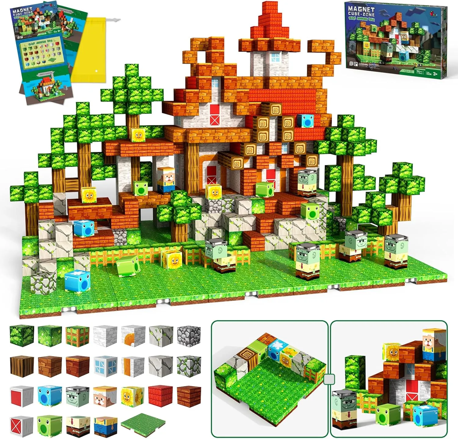Magnet Cubes$ STEM Toys & Ideal Xmas Birthday Gift for Kids Ages 3-12 150 PCS Magnetic Blocks-Magnetic Building Blocks Cubes with 4 Expandable Magnet Baseplates$ Build imaginary eliminate explosive Creative Anime World with 