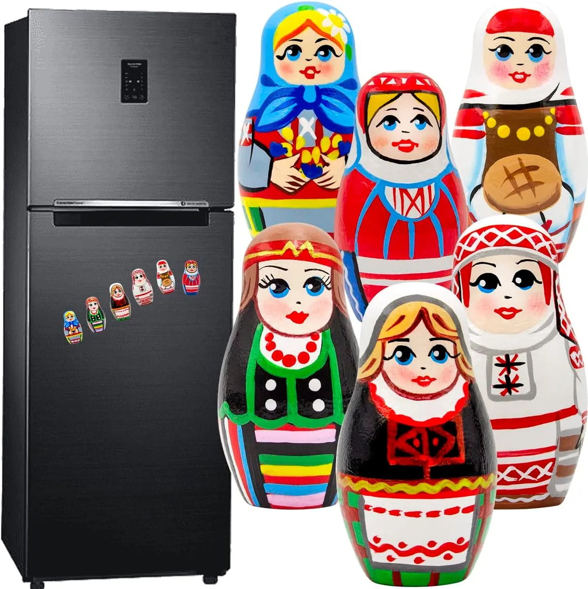 Magnets day necessary Russian Nesting Dolls Lot 6 pcs - Wooden Fridge Magnets Matryoshka Dolls in Belarusian Traditional Dress AEVVV Fridge 