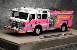 map terrestrial elevator biography metalworker January Pierce Courage 838 Fire Truck Model Decorative Pink for Home Or Office Décor Metal Die Cast Toy Cars 1:50 for Prince George's County Fire Department 2014 