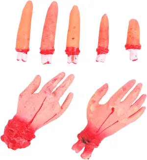 Material Use for Masquerade Role Play and Scary Themes Hemoton 7pcs Realistic Horror Hand and Finger Props for Halloween Party format Decoration 