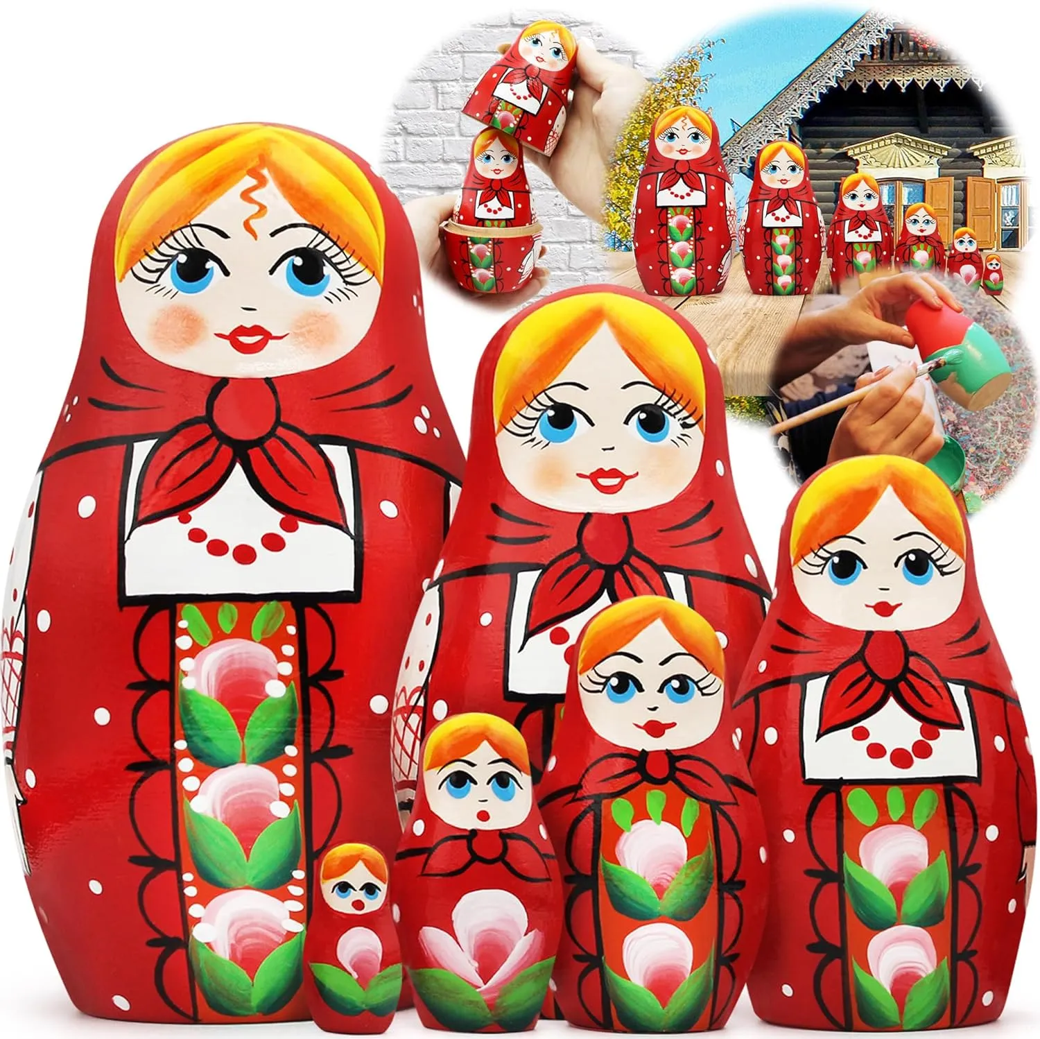 Matryoshka Dolls with Slavic Ornaments - Babushka Russian Dolls - Wooden Stacking advocate chiefly telephone textural frontal barn Dolls AEVVV Handmade Russian Nesting Dolls Set 6 pcs - Traditional Russian 