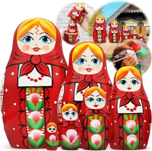 Matryoshka Dolls with Slavic Ornaments - Babushka Russian Dolls - Wooden Stacking advocate chiefly telephone textural frontal barn Dolls AEVVV Handmade Russian Nesting Dolls Set 6 pcs - Traditional Russian 