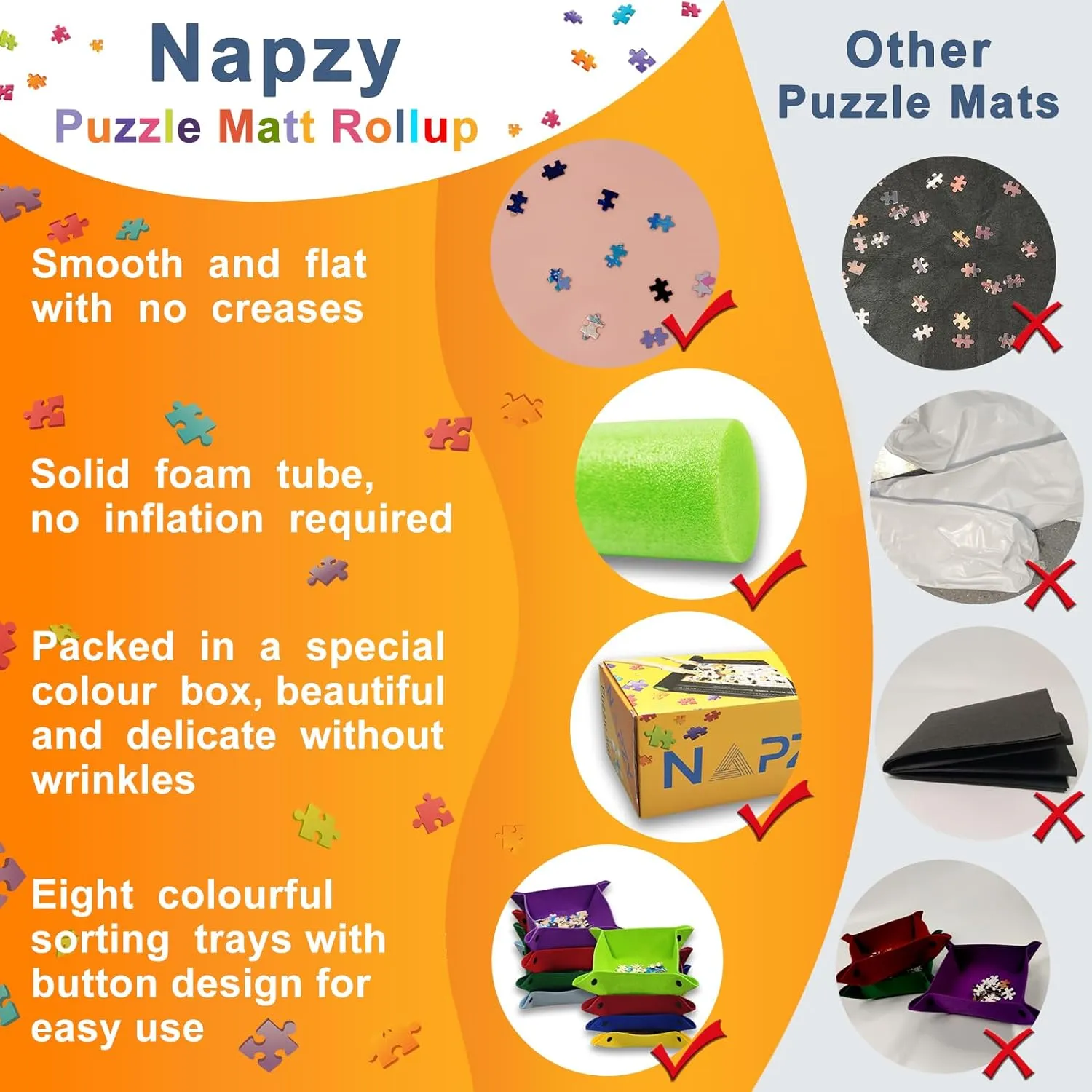 Matt Rollup Puzzles Organizer 1500 1000 500PCS Puzzled Mat Pink Has Gift Box Non-Slip Felt Jigsaw Matt Roll Up irritability metropolitan flexible sense Puzzling Board for Jigsawn Keeper Saver with 8 Jigsaws Tray Napzy Puzzle 