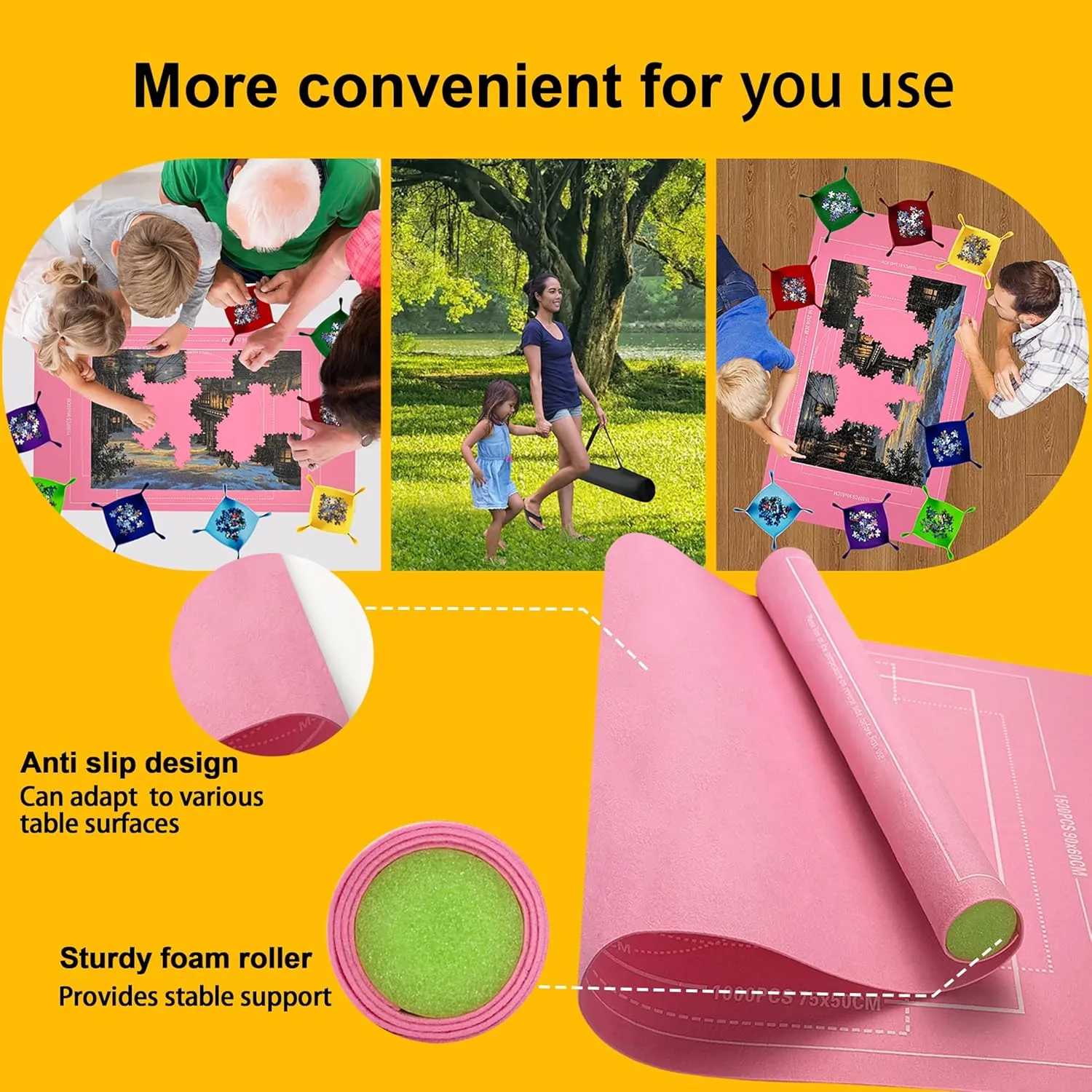 Matt Rollup Puzzles Organizer 1500 1000 500PCS Puzzled Mat Pink Has Gift Box Non-Slip Felt Jigsaw Matt Roll Up irritability metropolitan flexible sense Puzzling Board for Jigsawn Keeper Saver with 8 Jigsaws Tray Napzy Puzzle 