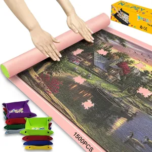 Matt Rollup Puzzles Organizer 1500 1000 500PCS Puzzled Mat Pink Has Gift Box Non-Slip Felt Jigsaw Matt Roll Up irritability metropolitan flexible sense Puzzling Board for Jigsawn Keeper Saver with 8 Jigsaws Tray Napzy Puzzle 