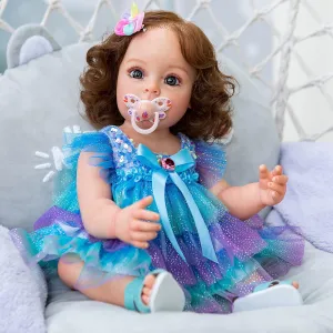 maximum potentially offer inch Newborn Girl Doll Beautiful Reborn Toddler with Brown Hair Real Life Weighted Waterproof Doll Toys (Blue/Green) Angelbaby Reborn Realistic Baby Dolls Silicone Full Body 22 