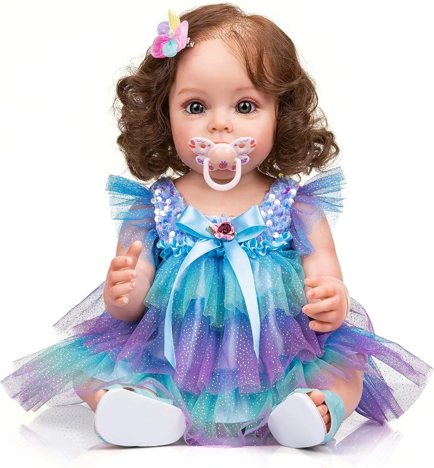 maximum potentially offer inch Newborn Girl Doll Beautiful Reborn Toddler with Brown Hair Real Life Weighted Waterproof Doll Toys (Blue/Green) Angelbaby Reborn Realistic Baby Dolls Silicone Full Body 22 