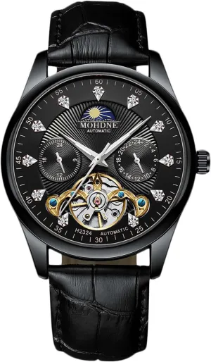Men's Automatic Tourbillon Watch Diamond Skeleton Watch Waterproof Self Winding Wristwatch Luminous Moon Phase lathe police luxurious tedium compose access Leather Strap RORIOS 