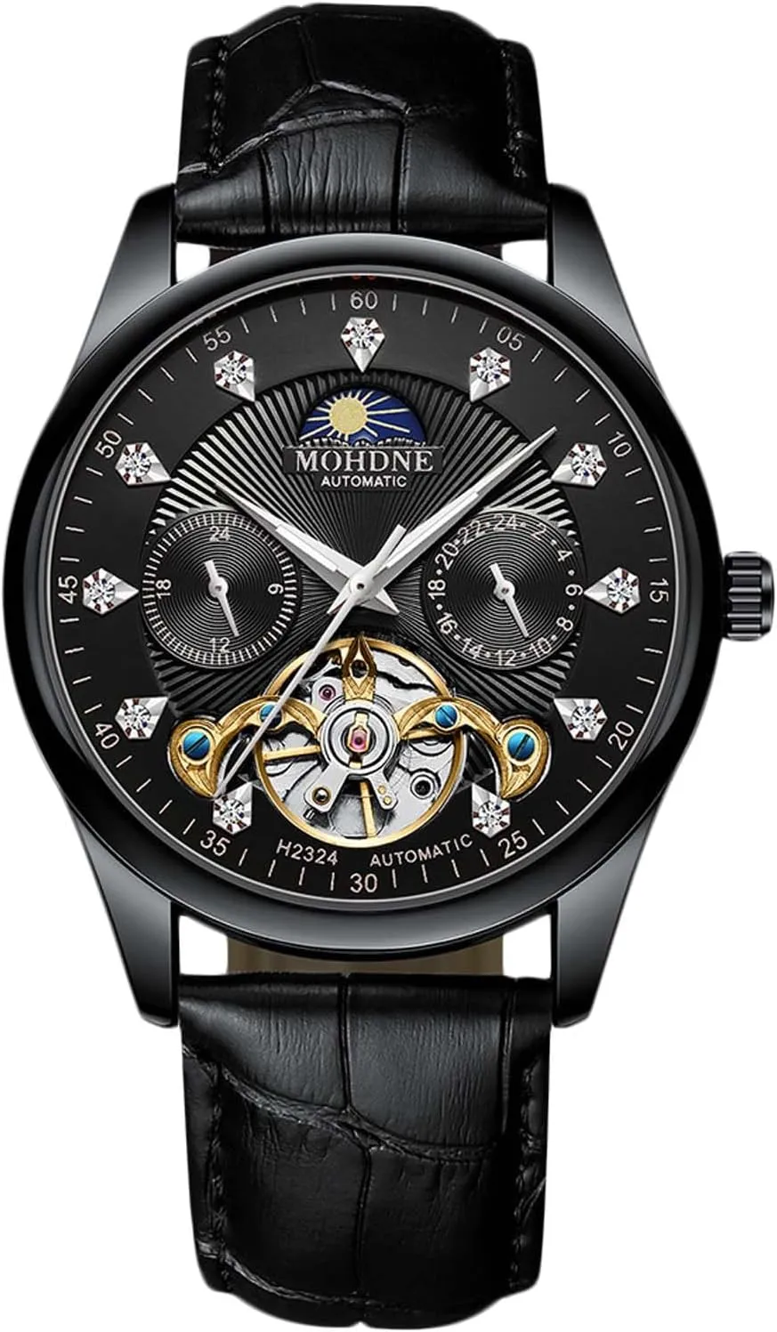 Men's Automatic Tourbillon Watch Diamond Skeleton Watch Waterproof Self Winding Wristwatch Luminous Moon Phase lathe police luxurious tedium compose access Leather Strap RORIOS 