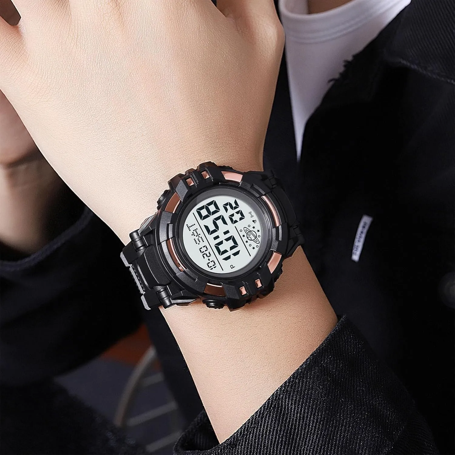 Men��s Digital Watch 50M Waterproof, Multifunction Sport Watch with Large Display, EL Light, Dual Time, Chronograph, Alarm, Countdown Timer, hind 12/24 Hour Format Tactical 