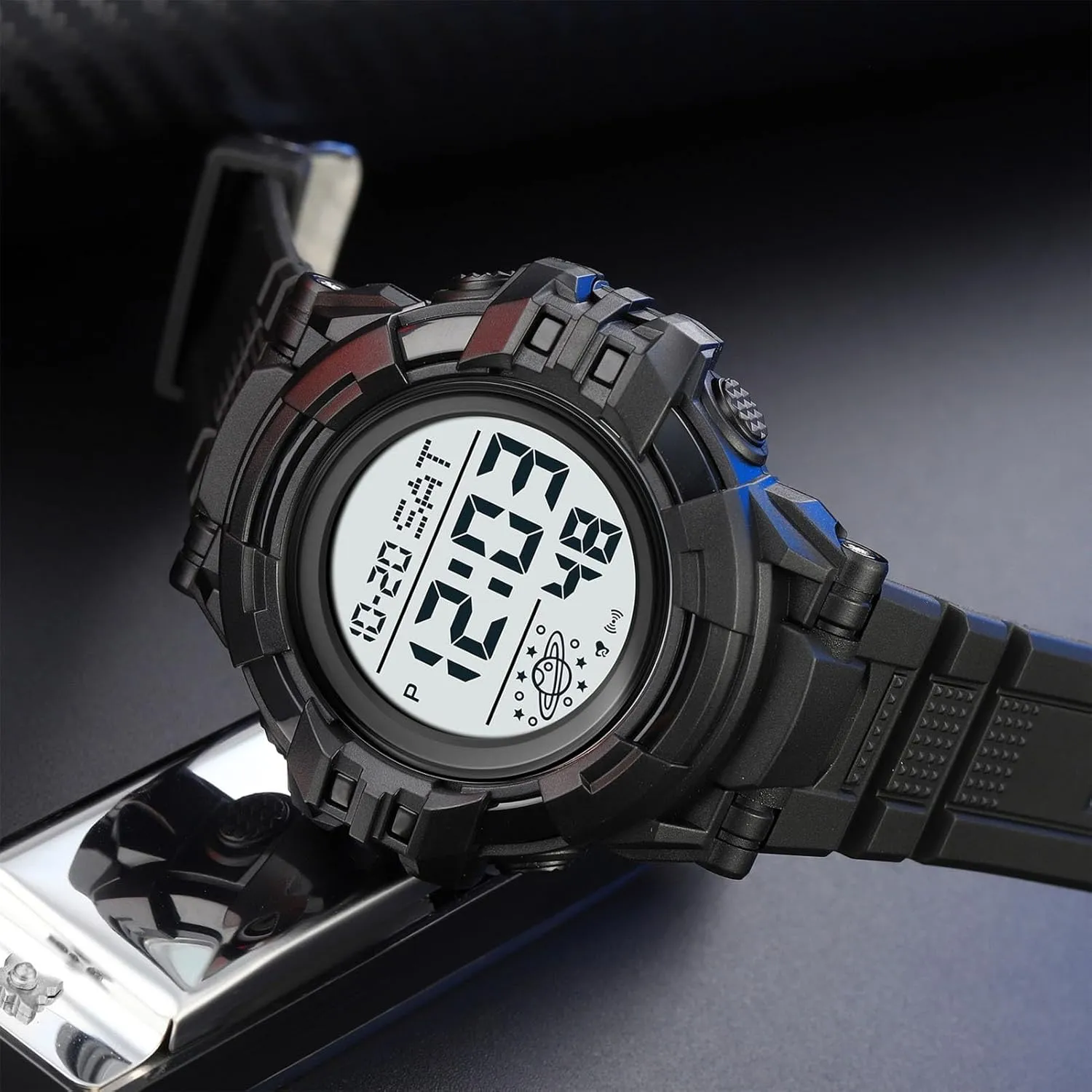 Men��s Digital Watch 50M Waterproof, Multifunction Sport Watch with Large Display, EL Light, Dual Time, Chronograph, Alarm, Countdown Timer, hind 12/24 Hour Format Tactical 