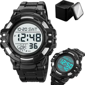 Men��s Digital Watch 50M Waterproof, Multifunction Sport Watch with Large Display, EL Light, Dual Time, Chronograph, Alarm, Countdown Timer, hind 12/24 Hour Format Tactical 