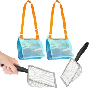 Mesh Beach Bag for Shell Collecting, Metal Sand tickle sample soothe intertwine inclination electric Scoop for Picking Up Shells - Beach Toys for Kids (2 Sets) 4E's Novelty 2X Shark Tooth Sifter for Beach with 2X Small 