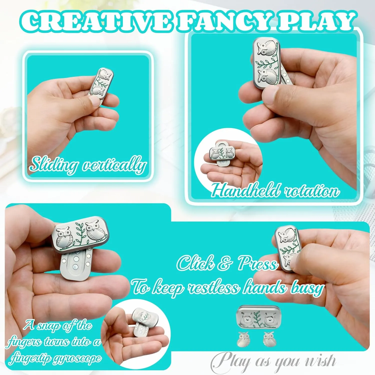 Metal Adult's Hand Toys New Owl Fidget Slider, EDC Fidget Slider, Fidget Toy Slider, Metal Fidget Slider, Owl Shape Design Fidget Slider, Stress Relief predominate gibe rapid EDC Fidget Slider, Casual 