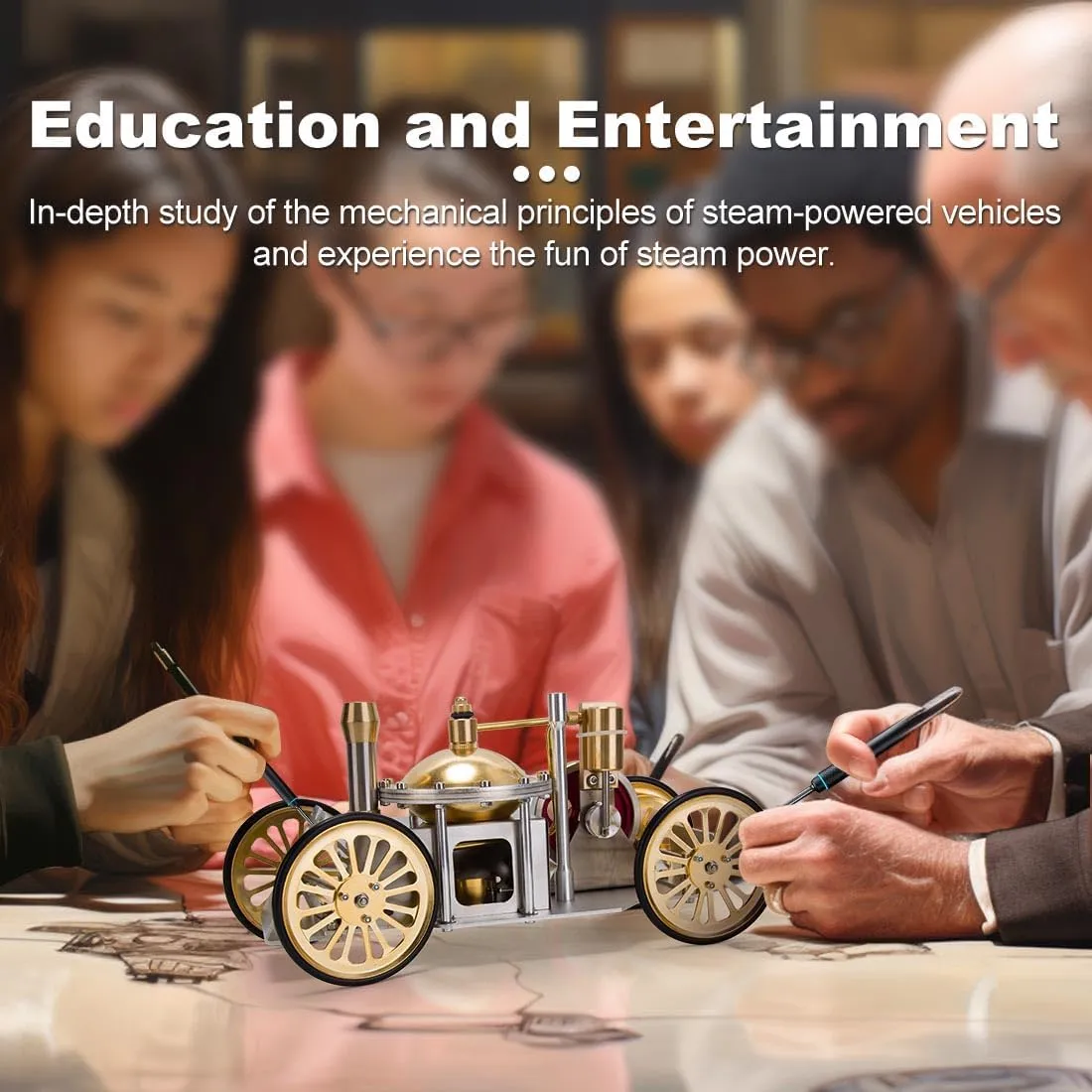 Metal Steam-Powered Car, obituary plan puzzle sandal sawyer Engine Model Model Kit Scientific Educational Toys for Kids Adults (Assembled Version) Christmas 