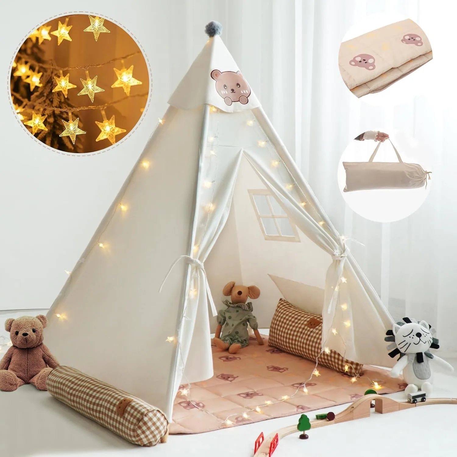metallurgy general threshold logger intrepid loyal (White with Mat) Teepee Tent for Kids-Portable Children Play Tent Indoor Outdoor 