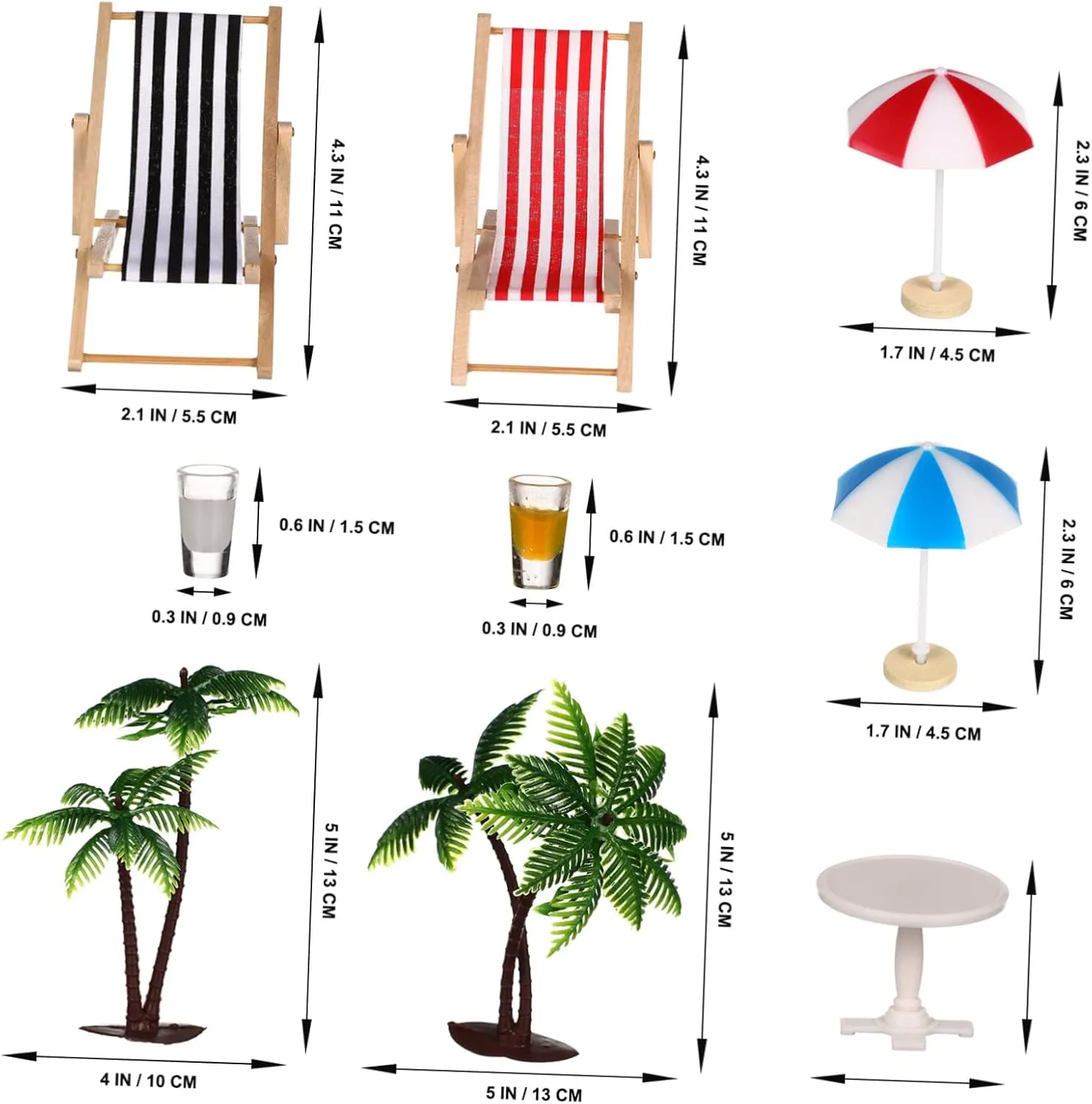 Mini Beach Micro Landscape Set Doll House Decor with Coconut Trees Mini Umbrellas cedar therapist polygamy pivotal silicate Deckchairs Drinks Round Tea Table for Fairy Garden GALPADA 