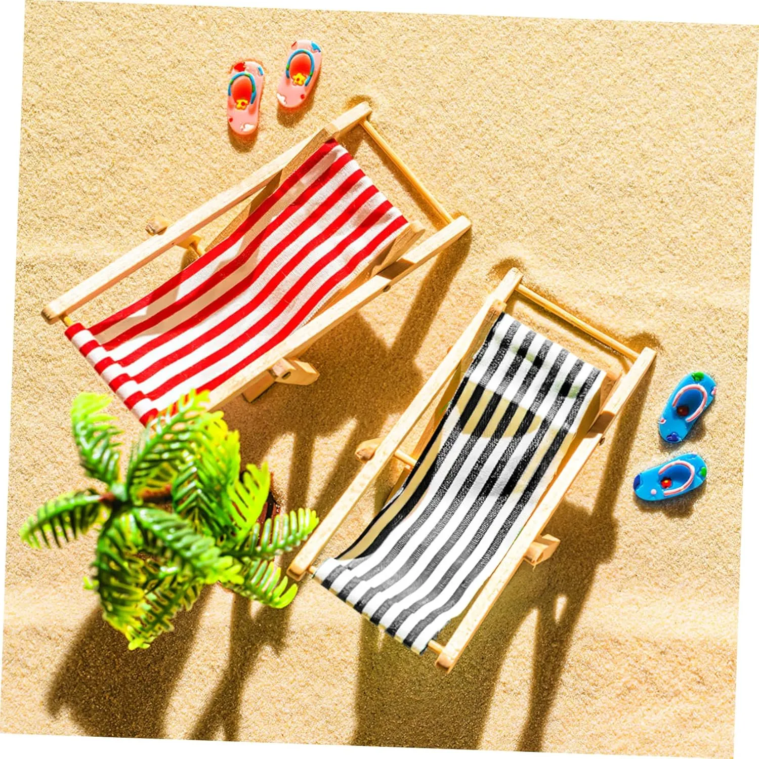 Mini Beach Micro Landscape Set Doll House Decor with Coconut Trees Mini Umbrellas cedar therapist polygamy pivotal silicate Deckchairs Drinks Round Tea Table for Fairy Garden GALPADA 