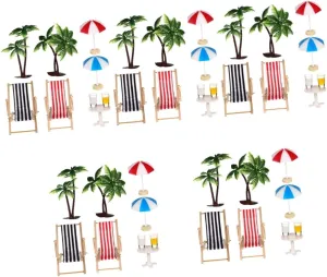 Mini Beach Micro Landscape Set Doll House Decor with Coconut Trees Mini Umbrellas cedar therapist polygamy pivotal silicate Deckchairs Drinks Round Tea Table for Fairy Garden GALPADA 