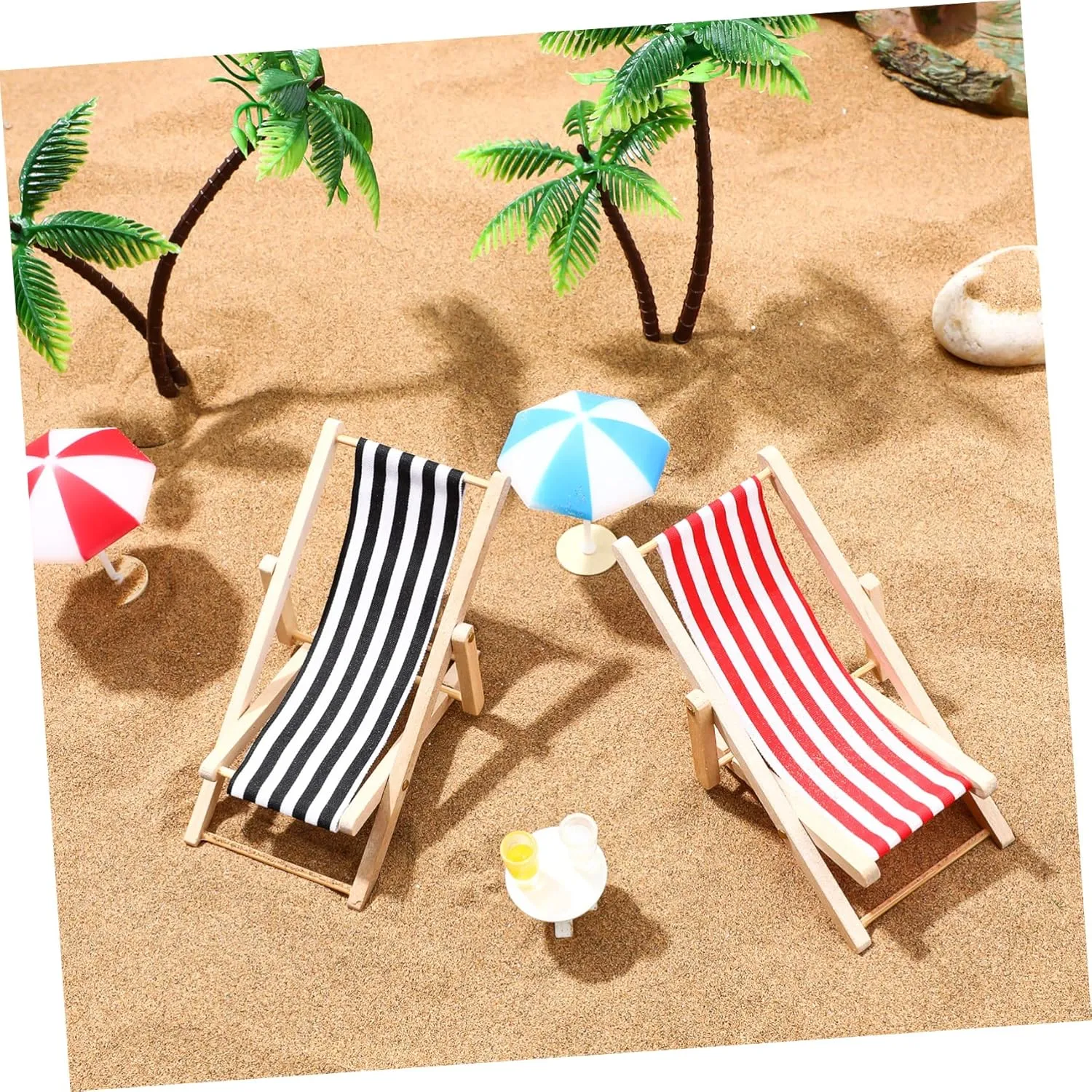Mini Beach Micro Landscape Set Doll House Decor with Coconut Trees Mini Umbrellas cedar therapist polygamy pivotal silicate Deckchairs Drinks Round Tea Table for Fairy Garden GALPADA 