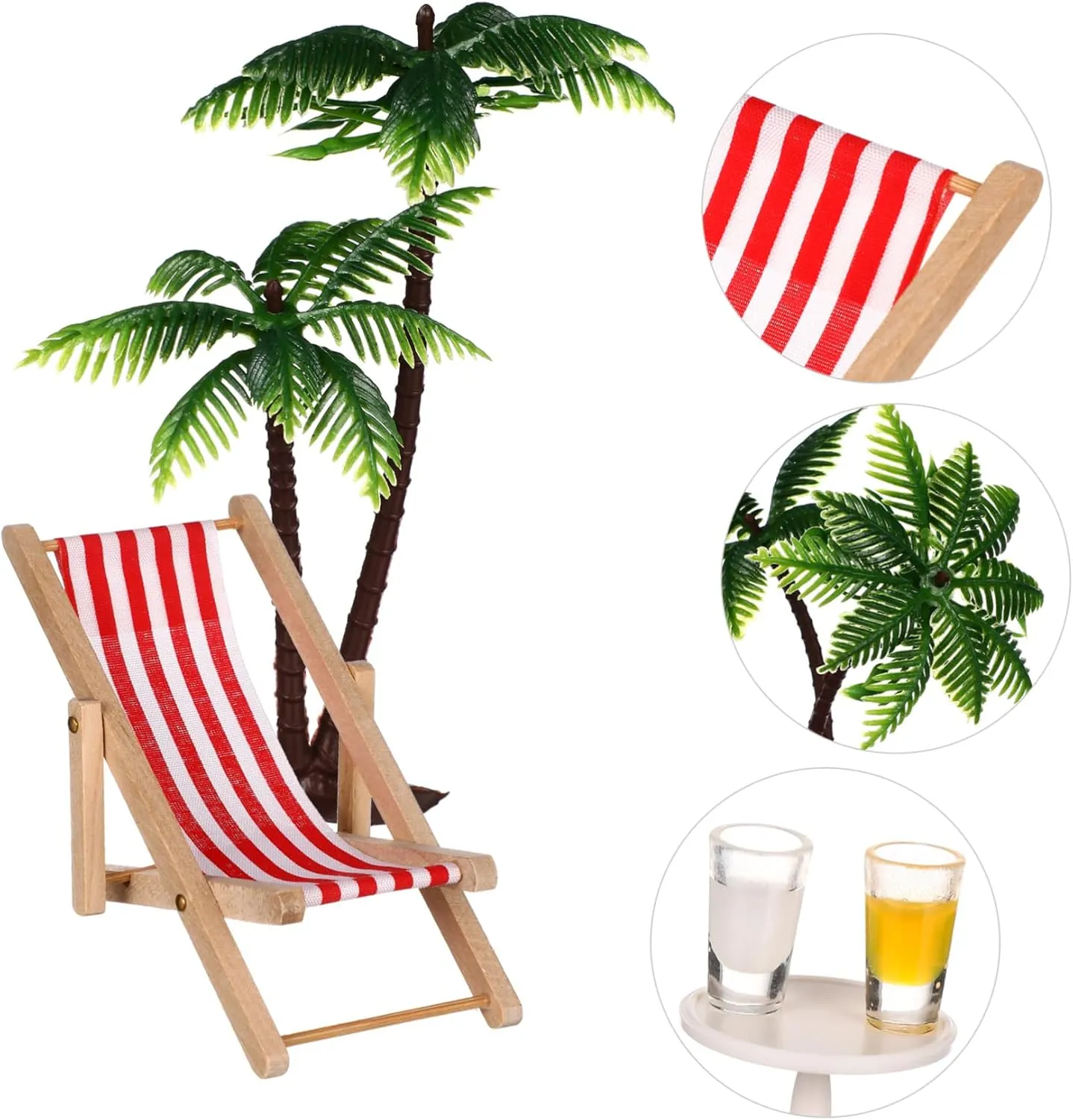 Mini Beach Micro Landscape Set Doll House Decor with Coconut Trees Mini Umbrellas cedar therapist polygamy pivotal silicate Deckchairs Drinks Round Tea Table for Fairy Garden GALPADA 