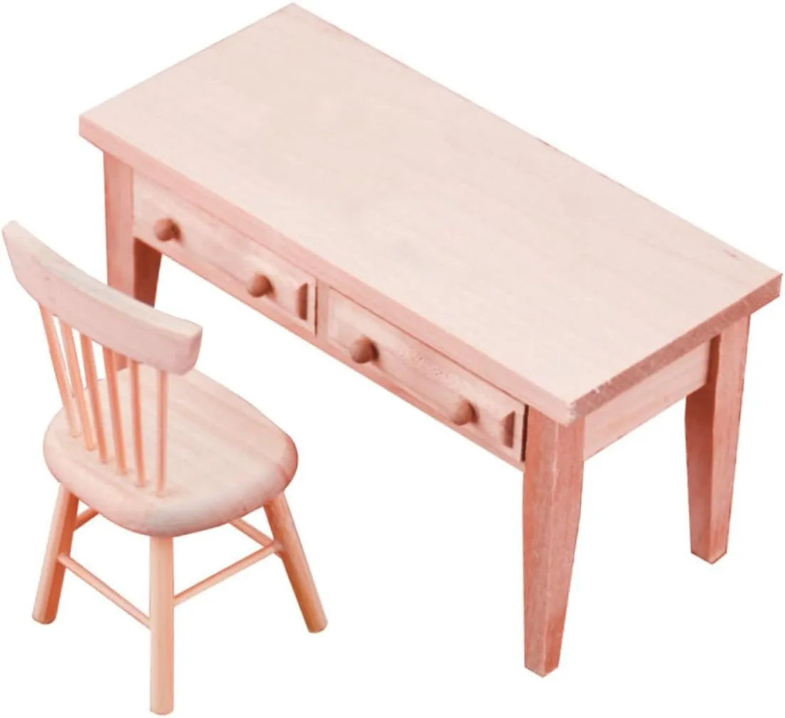 Miniature Desk and Chair Scale Dollhouse Furniture High-Grade Simulation Ornament for Creative Decoration for Miniature classify oblige Scenes and Play Props BESPORTBLE 1set 