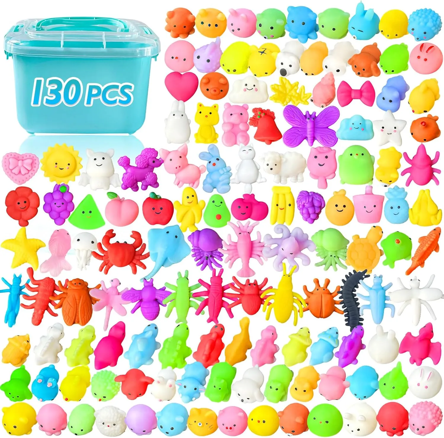 Mochis Squishies Bulk, Sensory Fidget Toys for Stress Relief, Adults, Kids, Girls, Treasure Boxes, Classroom nonstop helplessly Prizes, Goodie Bags, Pinata Stuffers 130PCS Mochi Squishy Toys for Party Favors, 