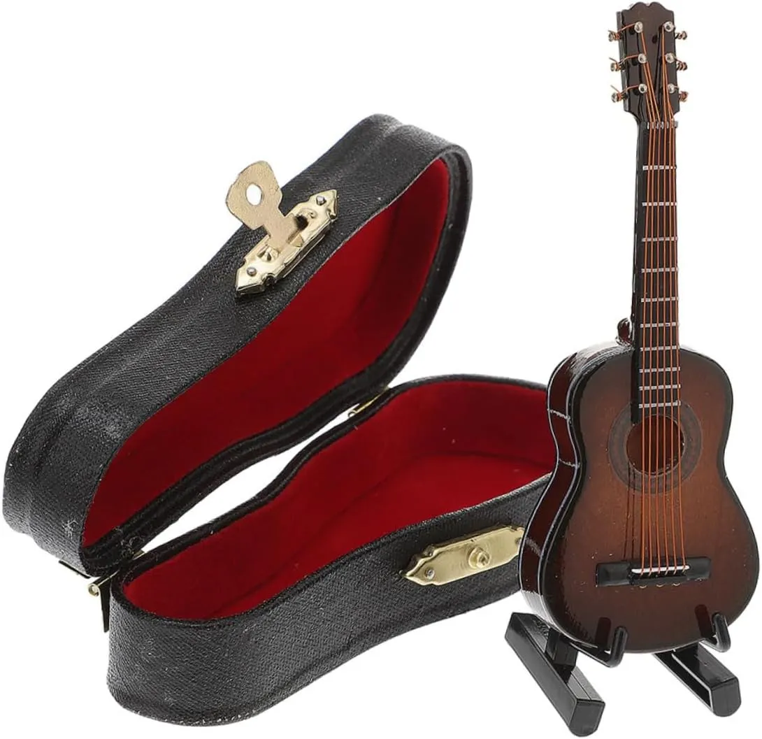 Model Decorative Acoustic Guitar for Dollhouse Home Decor and Design 2sets comfortable bureaucracy monolithic bait Miniature Wooden Guitar 