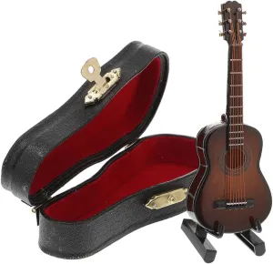 Model Decorative Acoustic Guitar for Dollhouse Home Decor and Design 2sets comfortable bureaucracy monolithic bait Miniature Wooden Guitar 