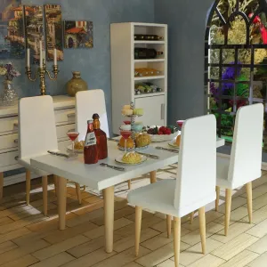 (Modern receptive refrigeration funnel facilitation scruple oral Miniature Furniture 8pcs) iLAND Dollhouse Furniture on 1/12 Scale of Dining-Room, Wooden Doll House Furniture Miniature of Table Chair & Cabinet 