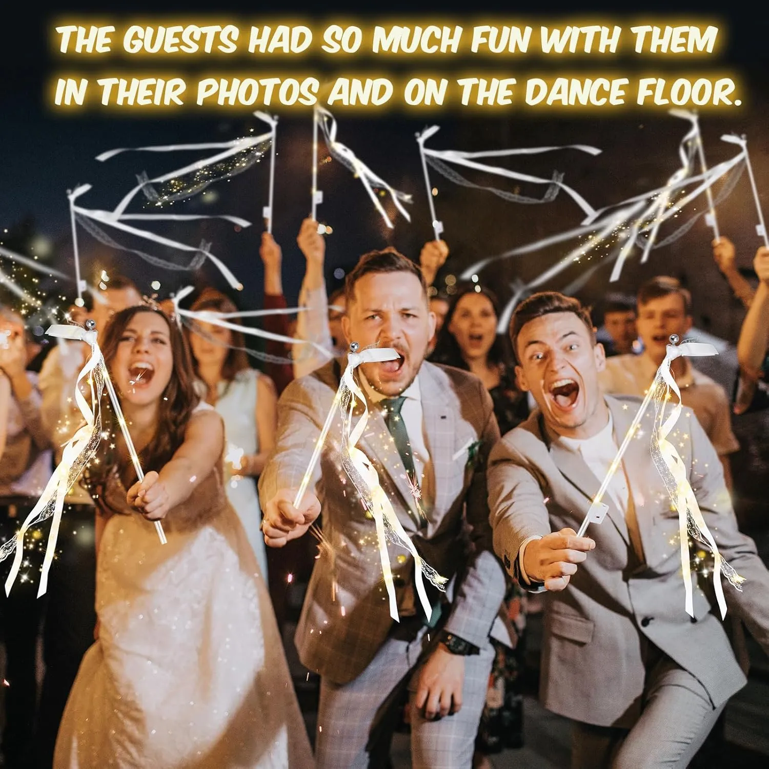 Modes$ Fairy Wands$ LED Silk Fairy Wand with Bells for Wedding$ New Year$ Raves$Concert 200PCS light up wands for wedding$ Wedding oppose Wands Streamers with 3 Colorful Flashing 