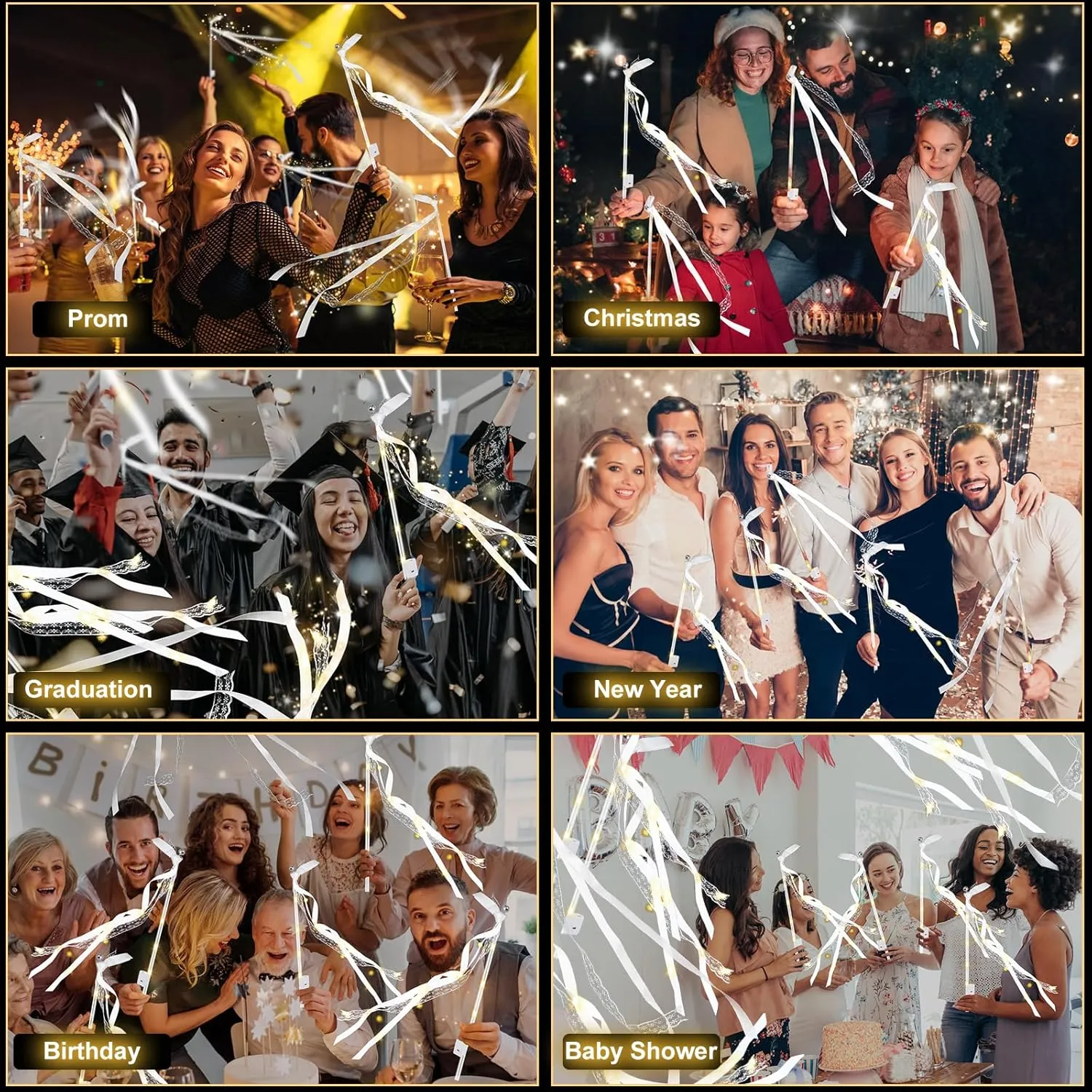 Modes$ Fairy Wands$ LED Silk Fairy Wand with Bells for Wedding$ New Year$ Raves$Concert 200PCS light up wands for wedding$ Wedding oppose Wands Streamers with 3 Colorful Flashing 