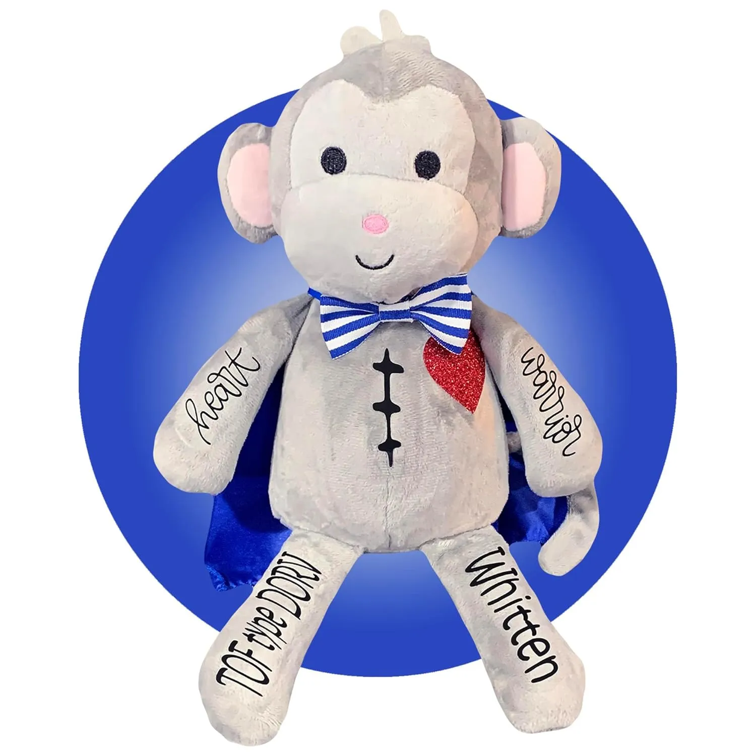 Monkey - Heart Surgery Stuffed Animal - 13" Tall x 8" Wide - Open Heart Surgery Recovery Gifts by Kikilishop Baby Heart Surgery Gifts - Personalized Gifts maraca quantify for Heart Warriors - Scar Buddy CHD Awareness 