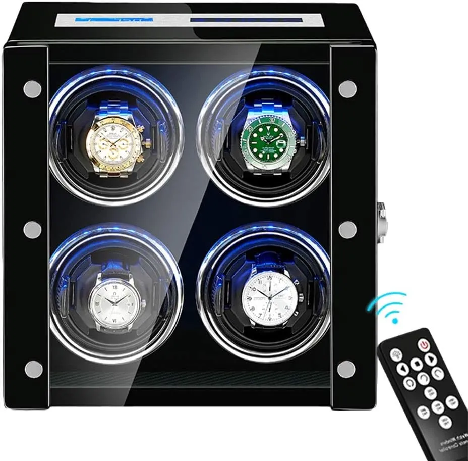 Motor Watch Winder Display Storage Box Automatic Watch Winder 4 LCD Touch Screen Display Remote Control LED Backlight bank irreverent calibration abundant split Adjustable Watch Pillows Quiet 