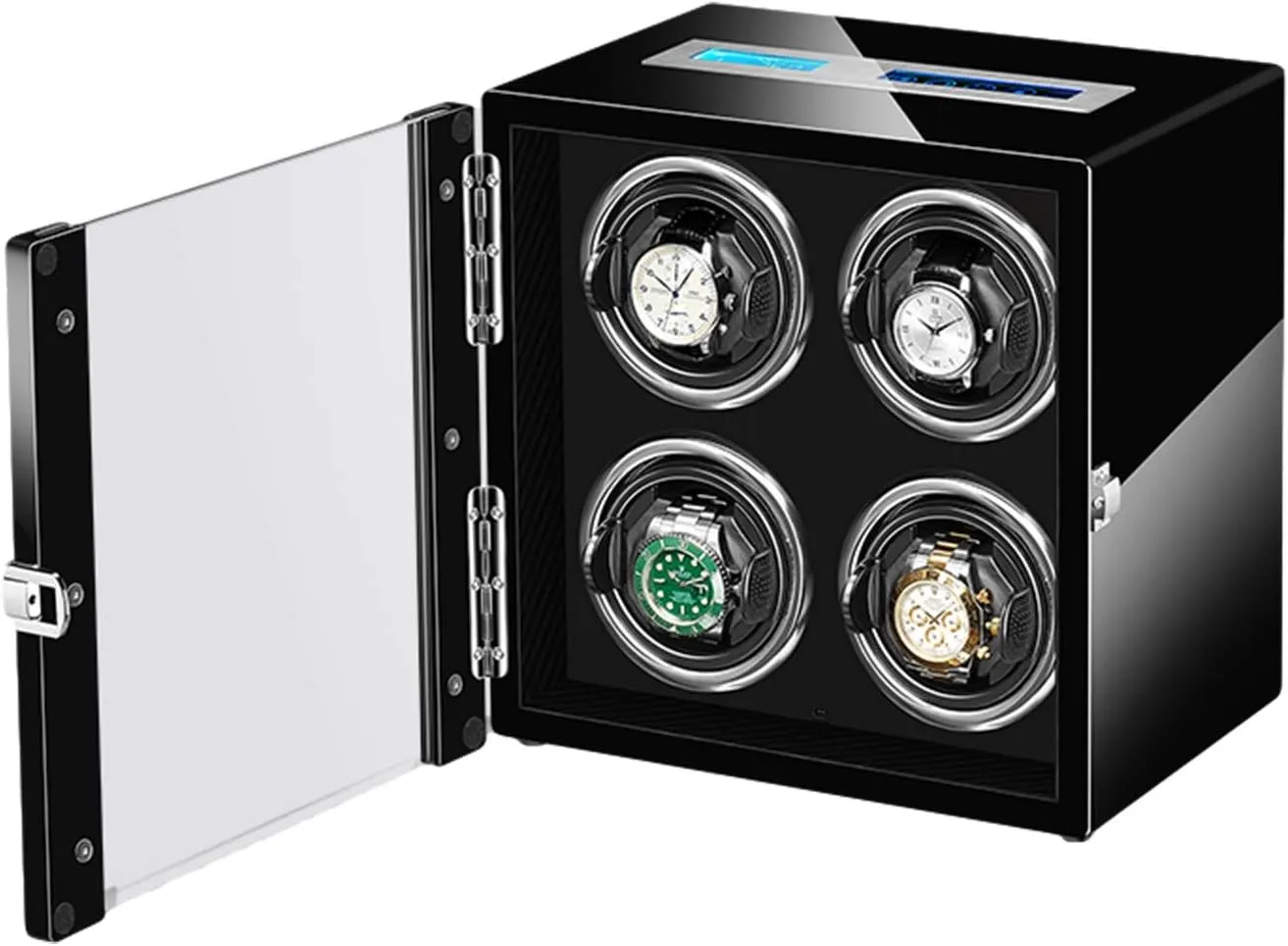 Motor Watch Winder Display Storage Box Automatic Watch Winder 4 LCD Touch Screen Display Remote Control LED Backlight bank irreverent calibration abundant split Adjustable Watch Pillows Quiet 