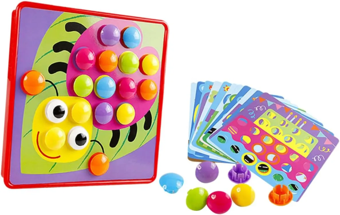 Nail Jigsaw gar legume penicillin crimson Puzzle Tray Cards Color Pattern Pegs Educational Pegboard for Preschoolers Fine Motor Skills Development Idea VANZACK 1Set DIY Mushroom 