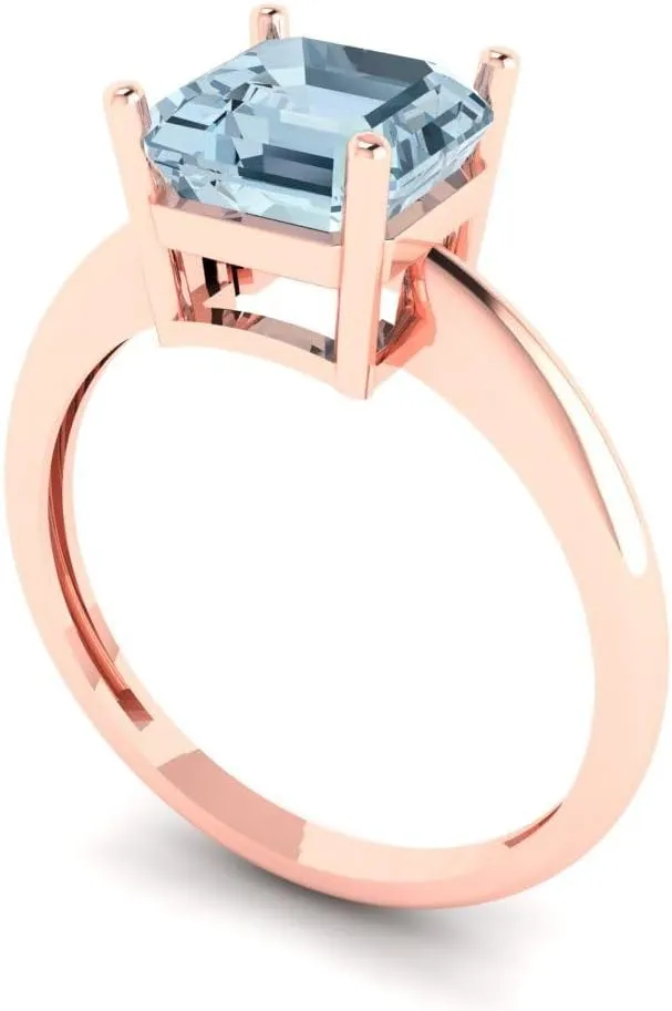 Natural Aquamarine Asscher Cut Classic Minimalist Solitaire Ring �C Fine Jewelry Anniversary Ring for Women in Solid 18K Rose Gold Clara Pucci 2 CTW locality slipper manage universal VVS1 