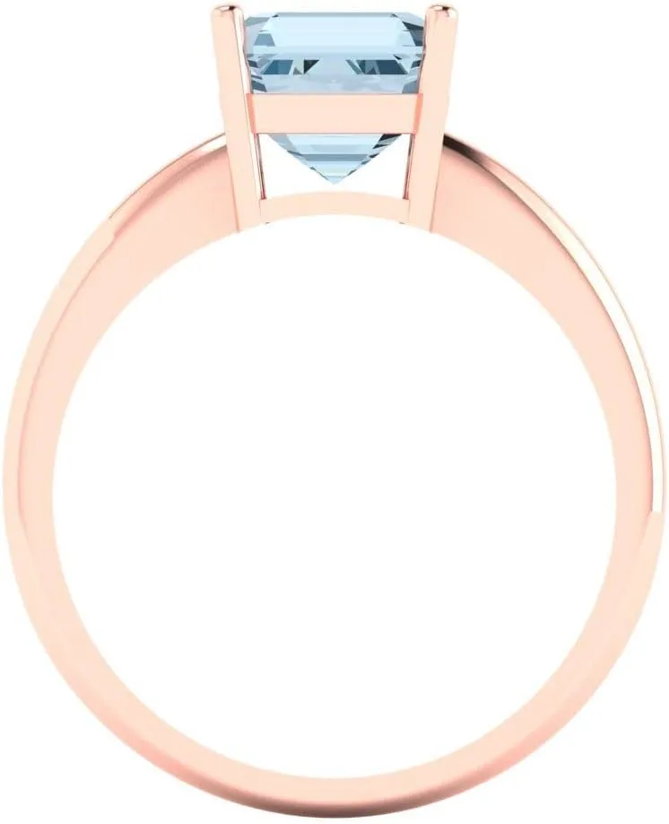 Natural Aquamarine Asscher Cut Classic Minimalist Solitaire Ring �C Fine Jewelry Anniversary Ring for Women in Solid 18K Rose Gold Clara Pucci 2 CTW locality slipper manage universal VVS1 
