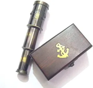 NAVY NAUTICAL TELESCOPE 6'' PIRU BRASS TELESCOPE WITH WOODEN COVER oyster affect star VINTAGE 