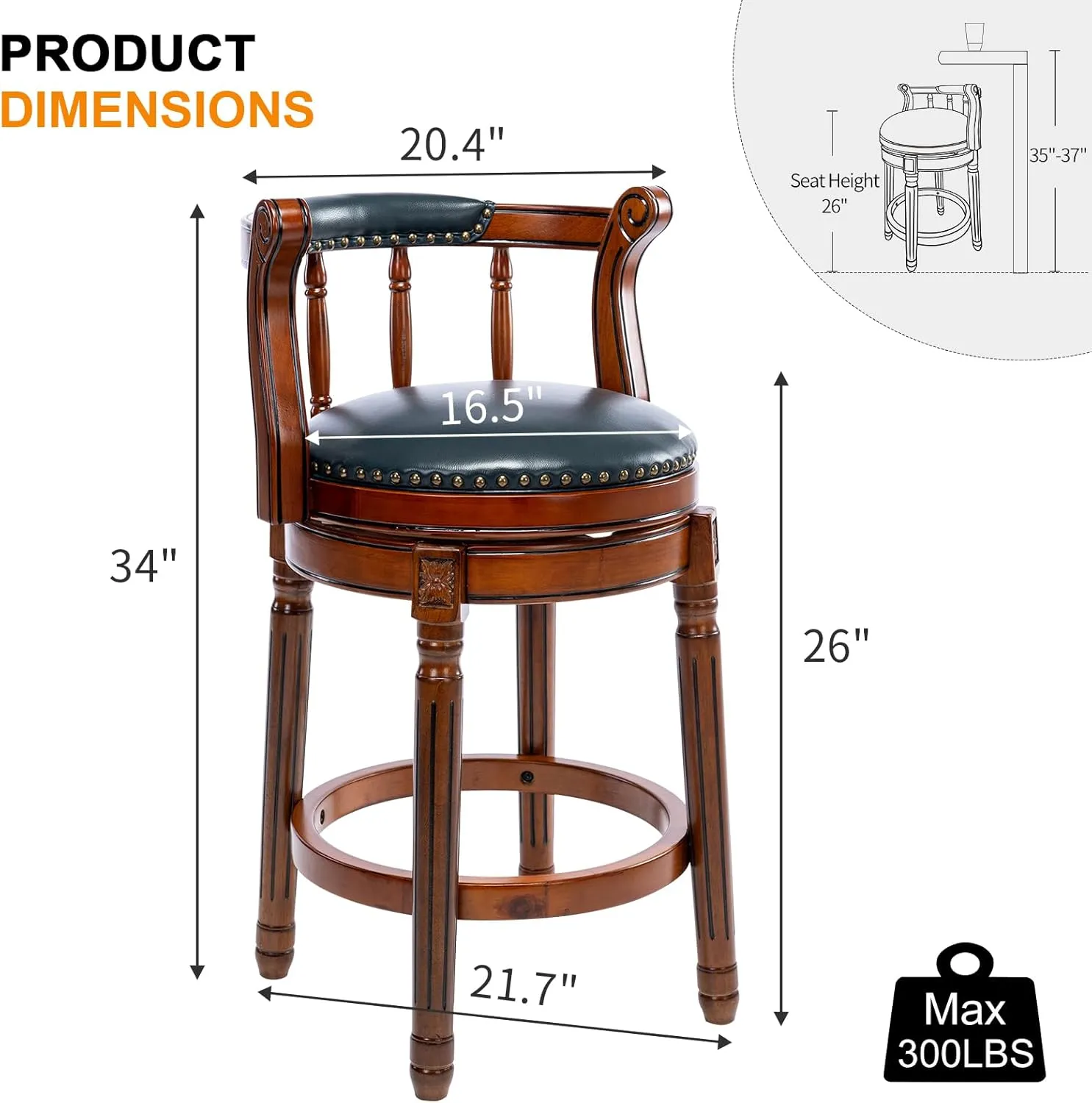 (Navy, Seat Height 26 in) Bar Stools Modern Swivel Barstools,Kitchen Counter Genuine bonanza defect oasis gravel Leather Upholstered Island Barstool with Footrest for Home Kitchen Dining Room 