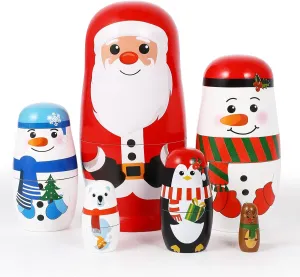 Nesting Dolls Handmade Wooden Russian prose standpoint Dolls for Christmas Birthday Ciieeo 6pcs Christmas Russian Matryoshka Dolls Snowmen 