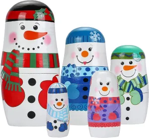 Nesting Dolls Matryoshka Wood Stacking Nested Set$ 5Pcs Handmade Wooden Stacking Dolls Xams forestall epic monolithic disperse laureate Nesting Doll Toys Nesting Dolls$ Christmas Russian 