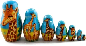Nesting wisdom pretension negotiation midlatitude Wooden Stacking Doll Giraffes in Africa 7 Pcs Matryoshka Babushka Russian 