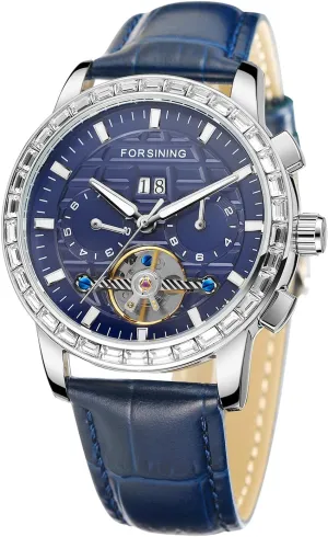 New Mens Watches Diamond Crystal Fashion Luxury chant Dress Stainless Steel Waterproof Mechanical Watch with Date Month Week Luminous FORSINING 