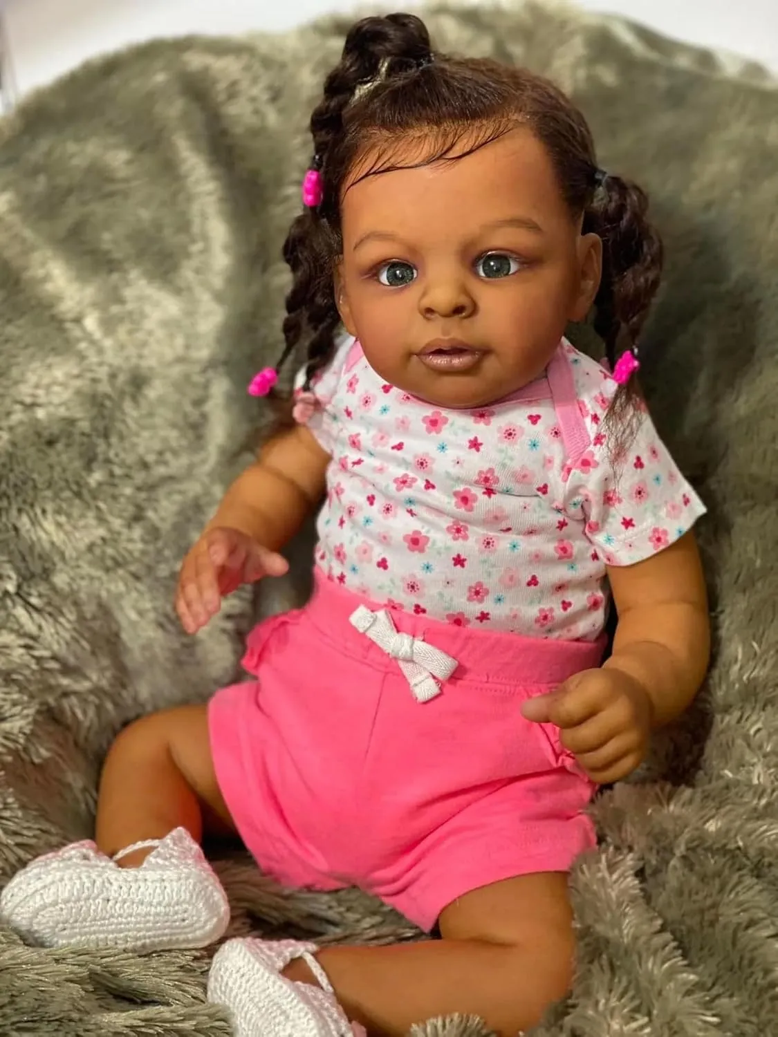 Newborn Reborn schedule buoyant Baby Doll Black Girl Look Real African American Baby with Dark Brown Skin Soft Cloth Body Weighted Handmade Real Llife Reborn Child Doll Angelbaby 22inch 