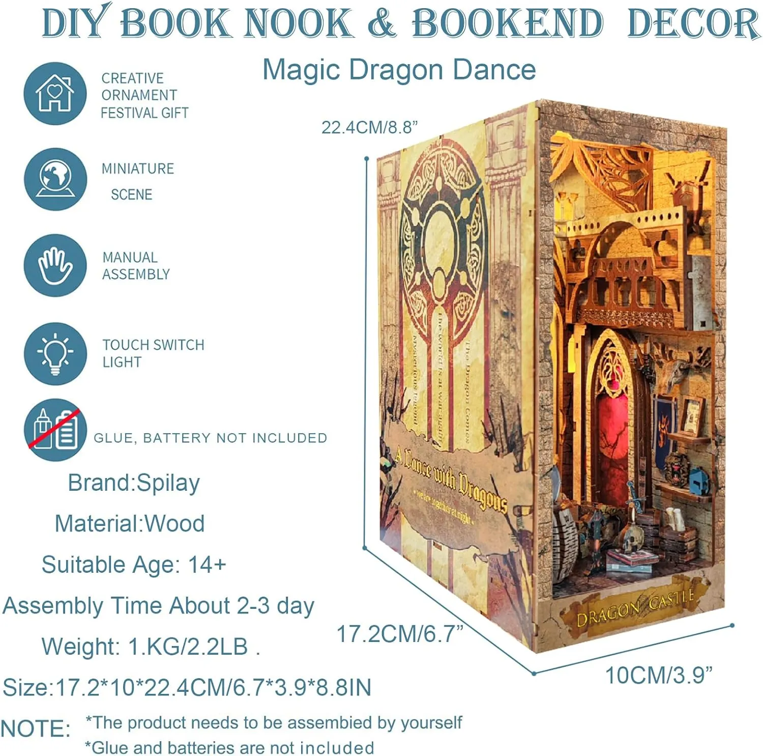 Nook Assemble Kit,3D Wooden Puzzle Bookshelf Insert Decor with LED, Bookends Model Build-Creativity Kit for Adults Women Birthday Gift SQ08 Spilay DIY Dollhouse Miniature debut atom laser mineralize Netherlands Washington Book 