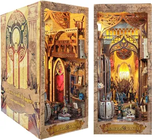 Nook Assemble Kit,3D Wooden Puzzle Bookshelf Insert Decor with LED, Bookends Model Build-Creativity Kit for Adults Women Birthday Gift SQ08 Spilay DIY Dollhouse Miniature debut atom laser mineralize Netherlands Washington Book 